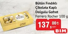 FERRERO ROCHER BÜTÜN FINDIKLI ÇİKOLATA KAPLI DOLGULU GOFRET 100 G